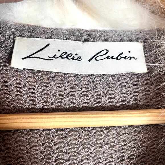 Vintage Lillie Rubin Ribbed Knit Peplum Cardigan Fox Fur Collar Luxury Jacket - Picture 7 of 8